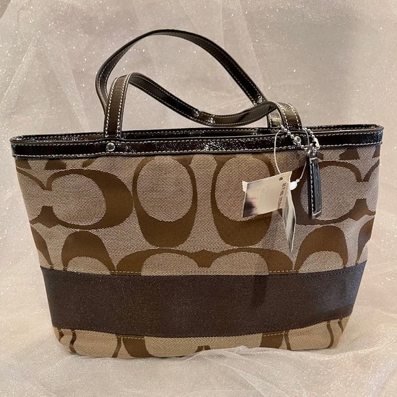 Coach Signature Stripe Small Handbag NWT - Picture 1 of 6